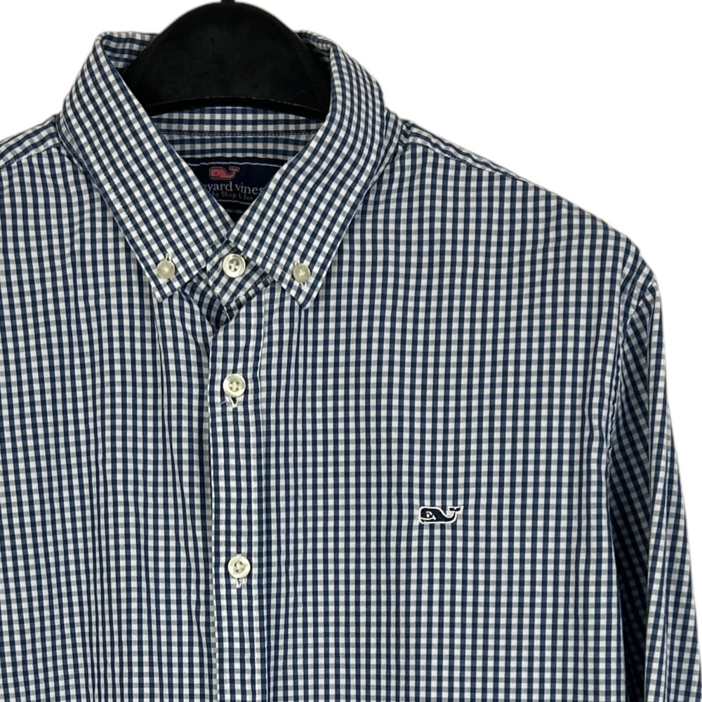 Vineyard Vines Mens L Slim Fit Murrary Shirt Light Cotton Blue Gingham Check